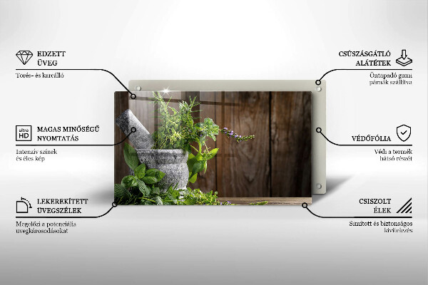 Glas Herdabdeckplatte Pflanzen Kräuter und Holz