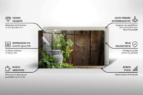 Glas Herdabdeckplatte Pflanzen Kräuter und Holz