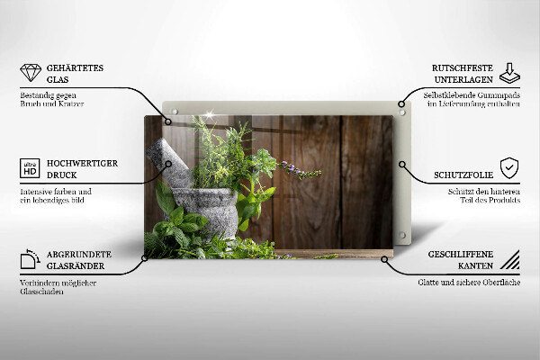 Glas Herdabdeckplatte Pflanzen Kräuter und Holz