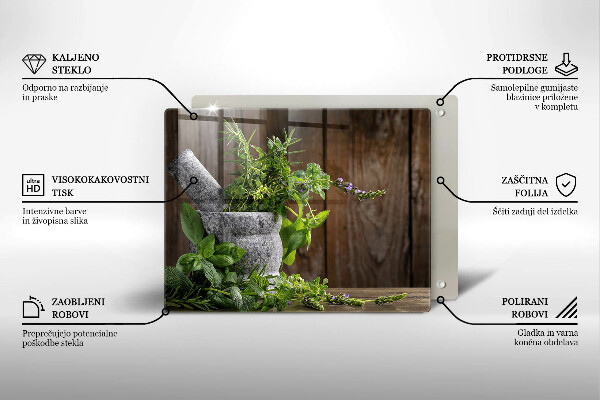 Glas Herdabdeckplatte Pflanzen Kräuter und Holz