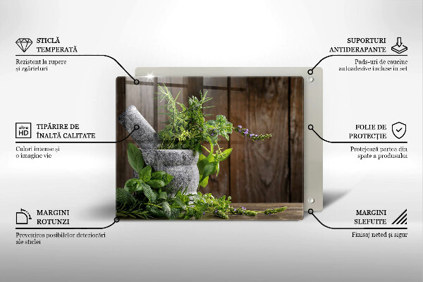 Glas Herdabdeckplatte Pflanzen Kräuter und Holz