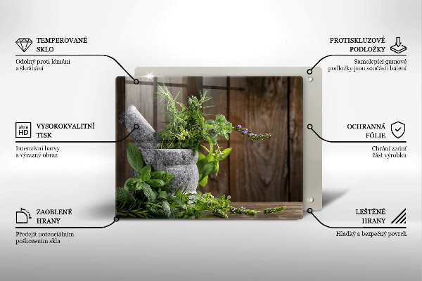 Glas Herdabdeckplatte Pflanzen Kräuter und Holz