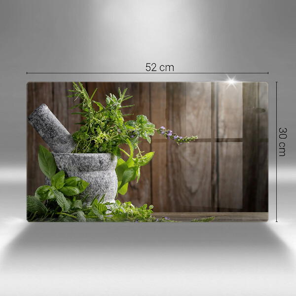 Glas Herdabdeckplatte Pflanzen Kräuter und Holz