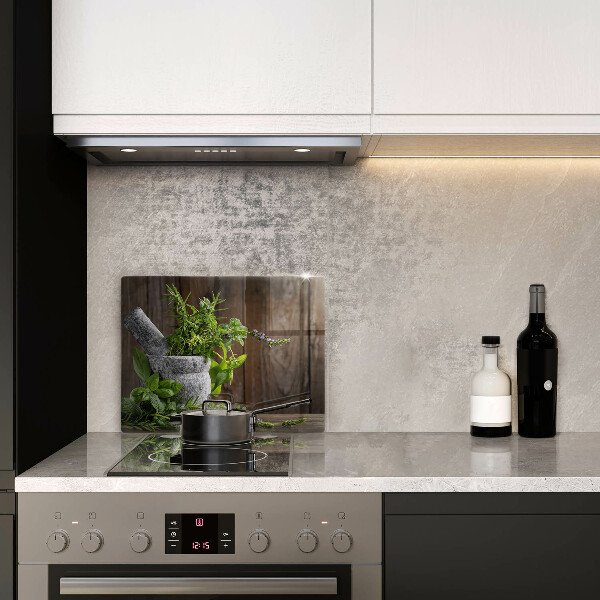 Glas Herdabdeckplatte Pflanzen Kräuter und Holz