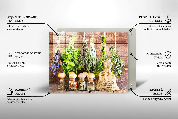 Glas Herdabdeckplatte Kräuter Gewürze und Holz