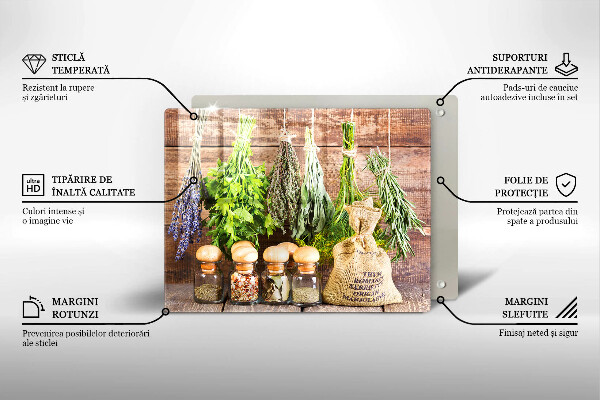 Glas Herdabdeckplatte Kräuter Gewürze und Holz