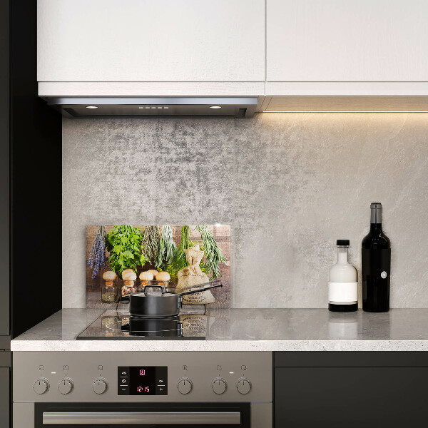 Glas Herdabdeckplatte Kräuter Gewürze und Holz