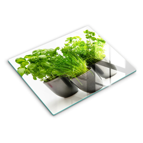 Glas Herdabdeckplatte Töpfe mit Kräutern