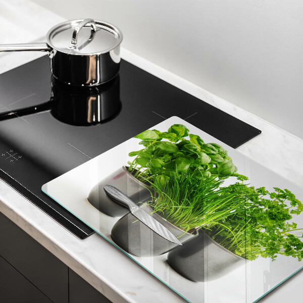 Glas Herdabdeckplatte Töpfe mit Kräutern