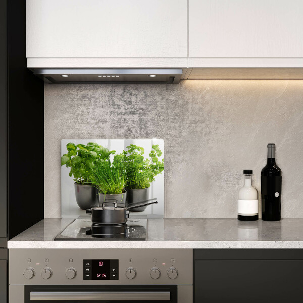 Glas Herdabdeckplatte Töpfe mit Kräutern