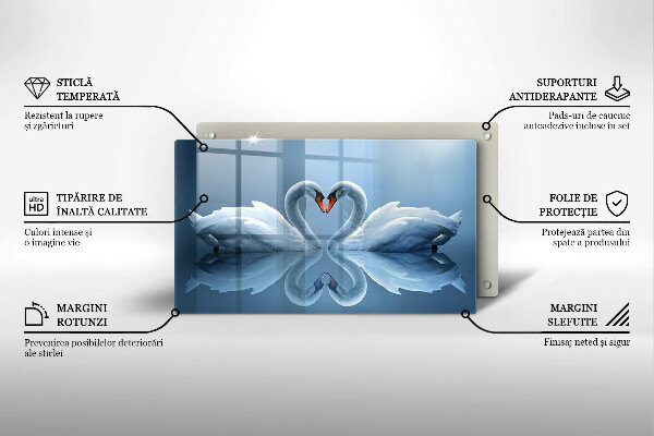 Glas Herdabdeckplatte Zwei Schwanenherzen