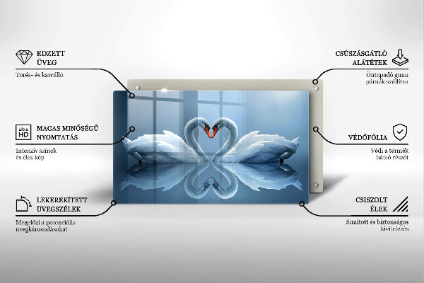 Glas Herdabdeckplatte Zwei Schwanenherzen