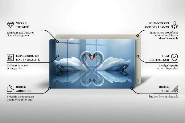 Glas Herdabdeckplatte Zwei Schwanenherzen