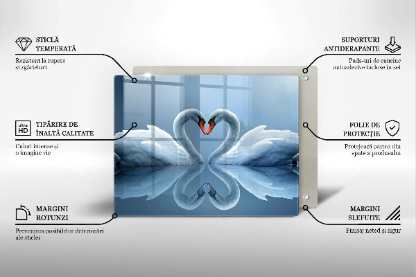 Glas Herdabdeckplatte Zwei Schwanenherzen