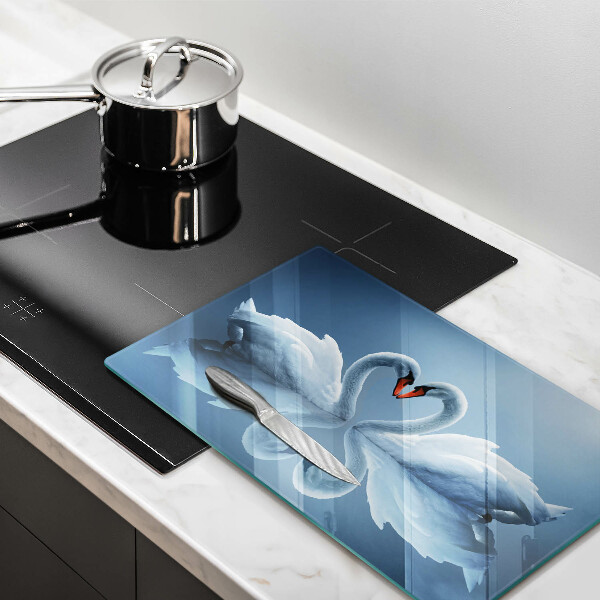 Glas Herdabdeckplatte Zwei Schwanenherzen