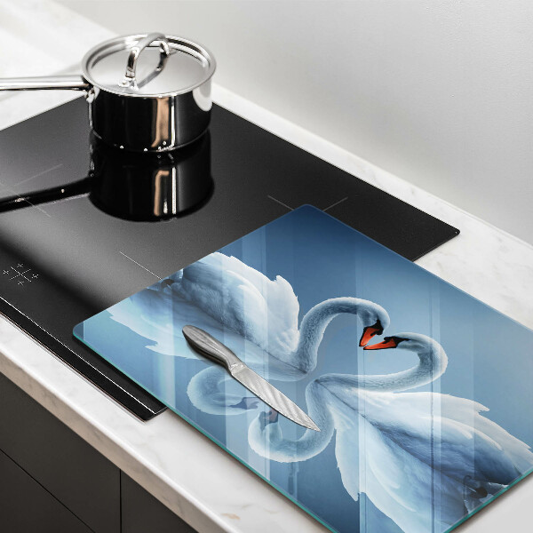 Glas Herdabdeckplatte Zwei Schwanenherzen