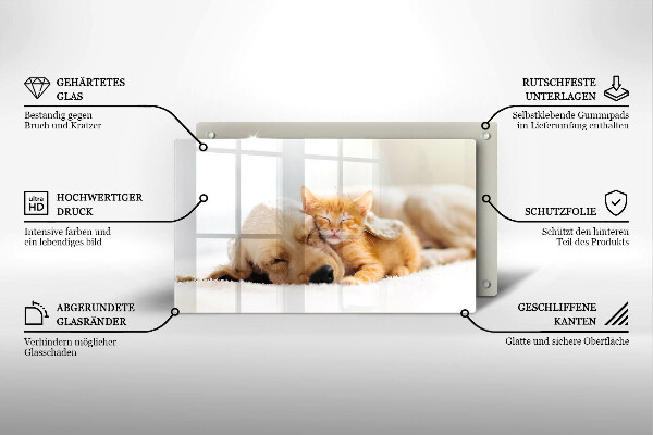 Glas Herdabdeckplatte Tiere Hund und Katze
