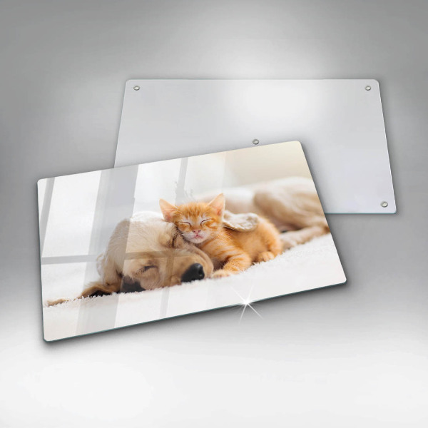 Glas Herdabdeckplatte Tiere Hund und Katze