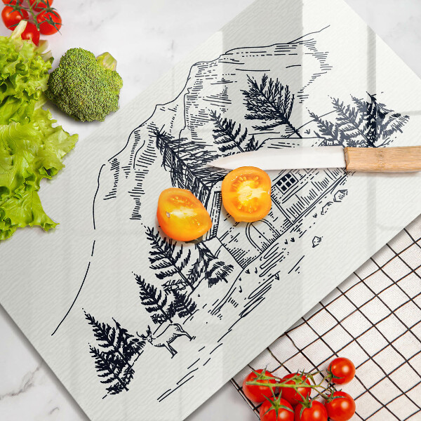 Glas Herdabdeckplatte Zeichnung einer Hütte in den Bergen