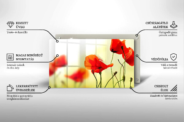 Glas Herdabdeckplatte Rote Mohnblumen