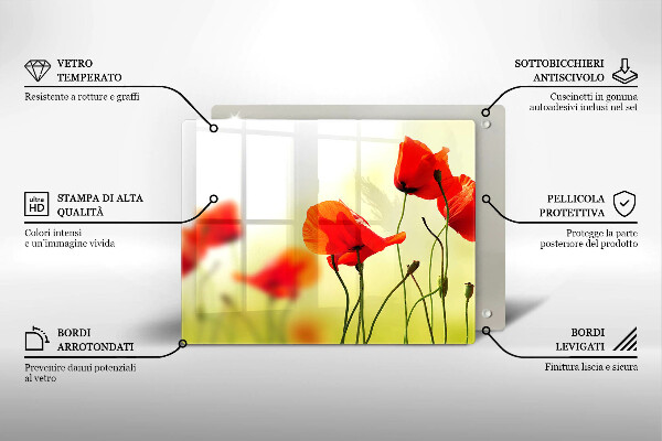 Glas Herdabdeckplatte Rote Mohnblumen