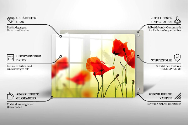 Glas Herdabdeckplatte Rote Mohnblumen