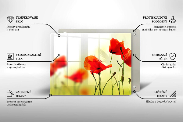 Glas Herdabdeckplatte Rote Mohnblumen