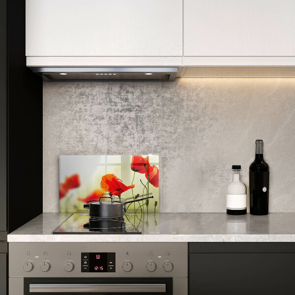 Glas Herdabdeckplatte Rote Mohnblumen