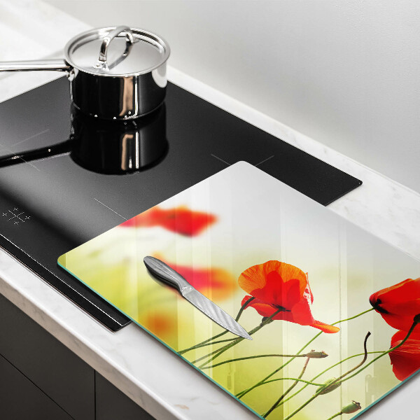 Glas Herdabdeckplatte Rote Mohnblumen