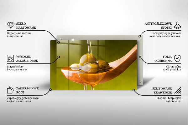 Glas Herdabdeckplatte Olivenöl und Oliven