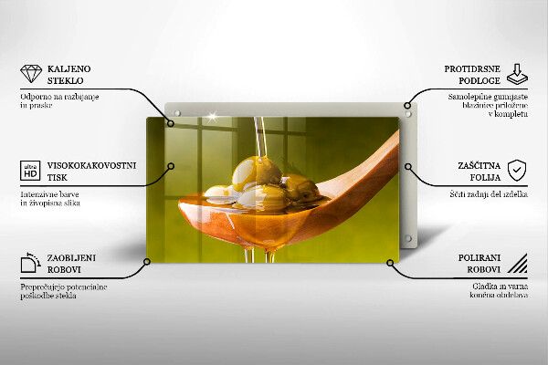 Glas Herdabdeckplatte Olivenöl und Oliven