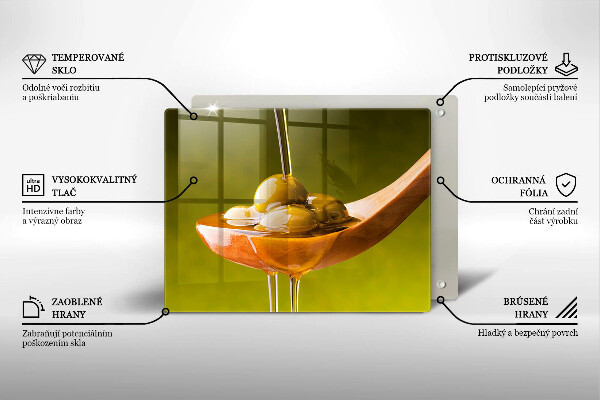 Glas Herdabdeckplatte Olivenöl und Oliven