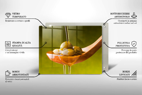 Glas Herdabdeckplatte Olivenöl und Oliven