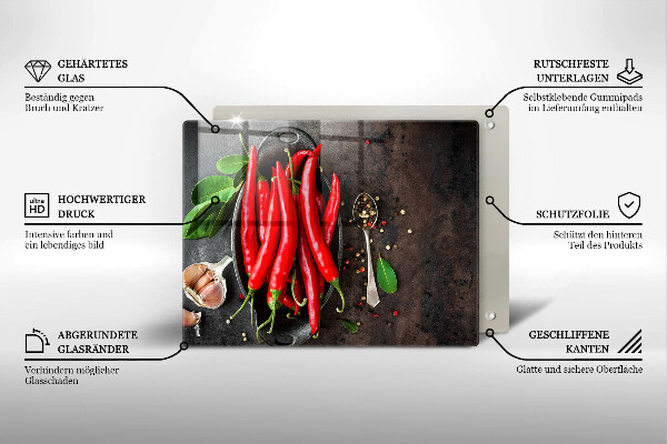 Glas Herdabdeckplatte Rote Chilischoten