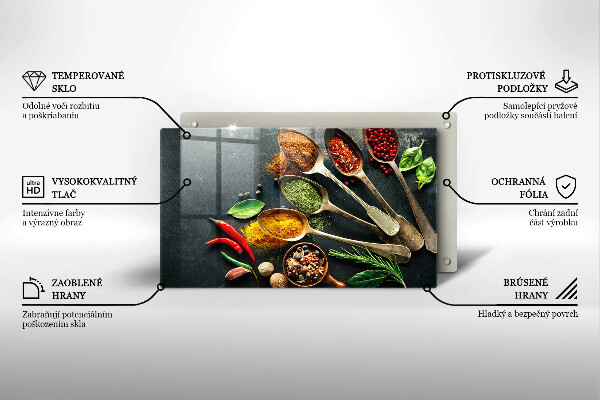 Glas Herdabdeckplatte Küchenlöffel mit Gewürzen
