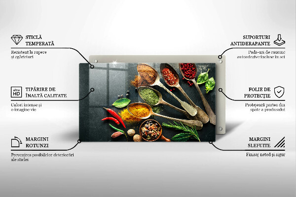 Glas Herdabdeckplatte Küchenlöffel mit Gewürzen