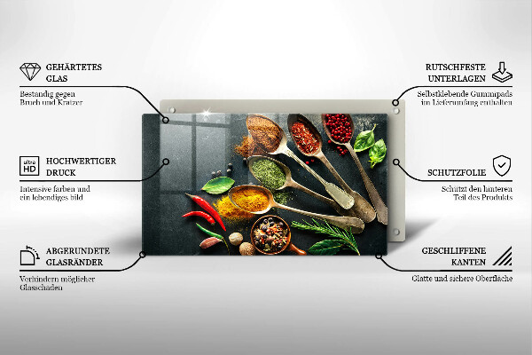 Glas Herdabdeckplatte Küchenlöffel mit Gewürzen