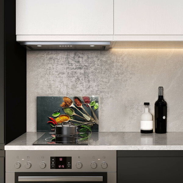 Glas Herdabdeckplatte Küchenlöffel mit Gewürzen