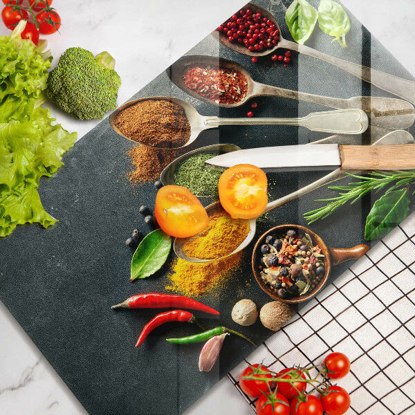 Glas Herdabdeckplatte Küchenlöffel mit Gewürzen