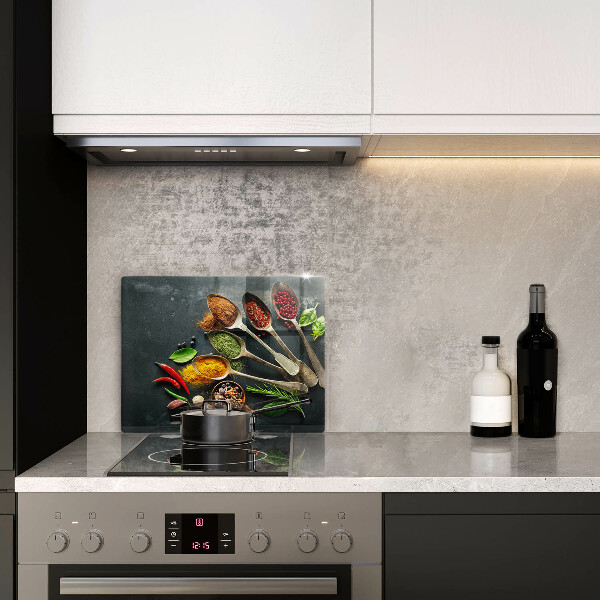 Glas Herdabdeckplatte Küchenlöffel mit Gewürzen