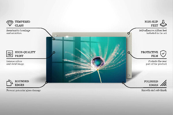 Glas Herdabdeckplatte Tau auf einem Löwenzahn