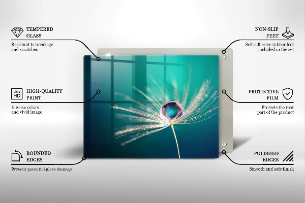 Glas Herdabdeckplatte Tau auf einem Löwenzahn