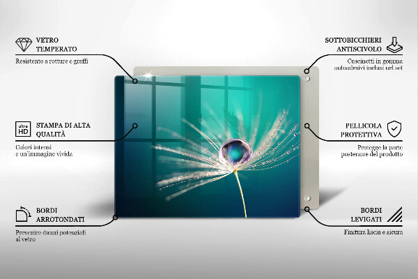 Glas Herdabdeckplatte Tau auf einem Löwenzahn