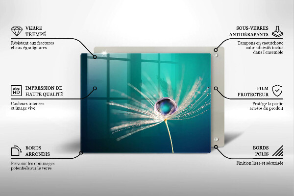 Glas Herdabdeckplatte Tau auf einem Löwenzahn
