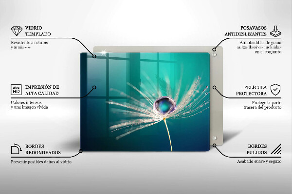 Glas Herdabdeckplatte Tau auf einem Löwenzahn