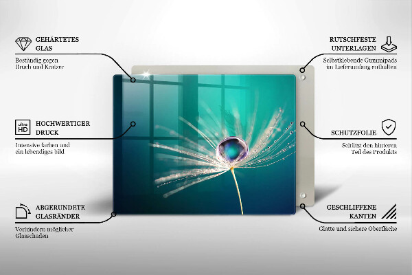 Glas Herdabdeckplatte Tau auf einem Löwenzahn