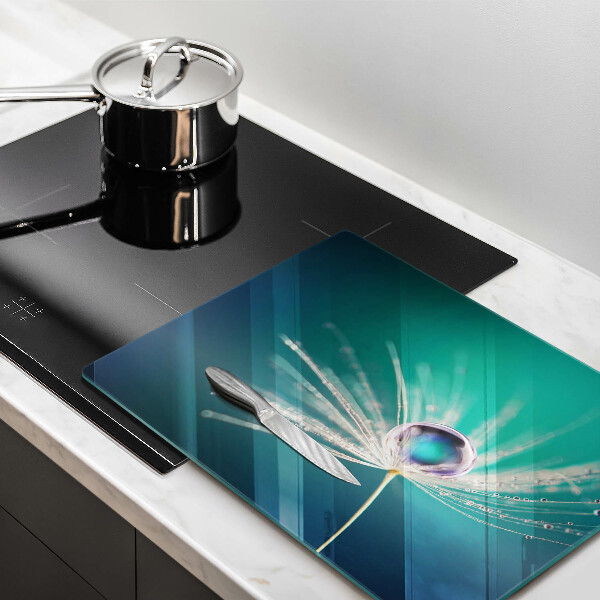 Glas Herdabdeckplatte Tau auf einem Löwenzahn