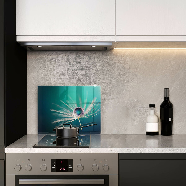 Glas Herdabdeckplatte Tau auf einem Löwenzahn