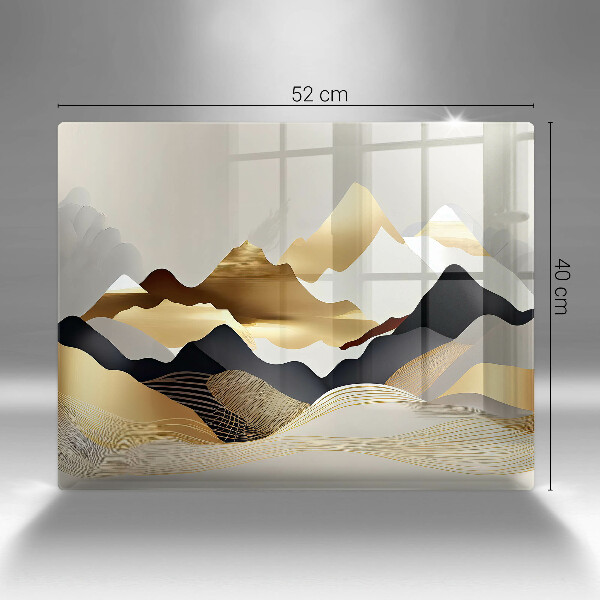 Glas Herdabdeckplatte Abstrakte goldene Berge
