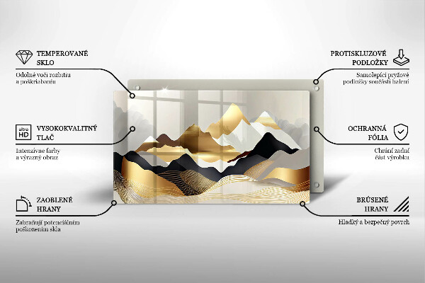 Glas Herdabdeckplatte Abstrakte goldene Berge